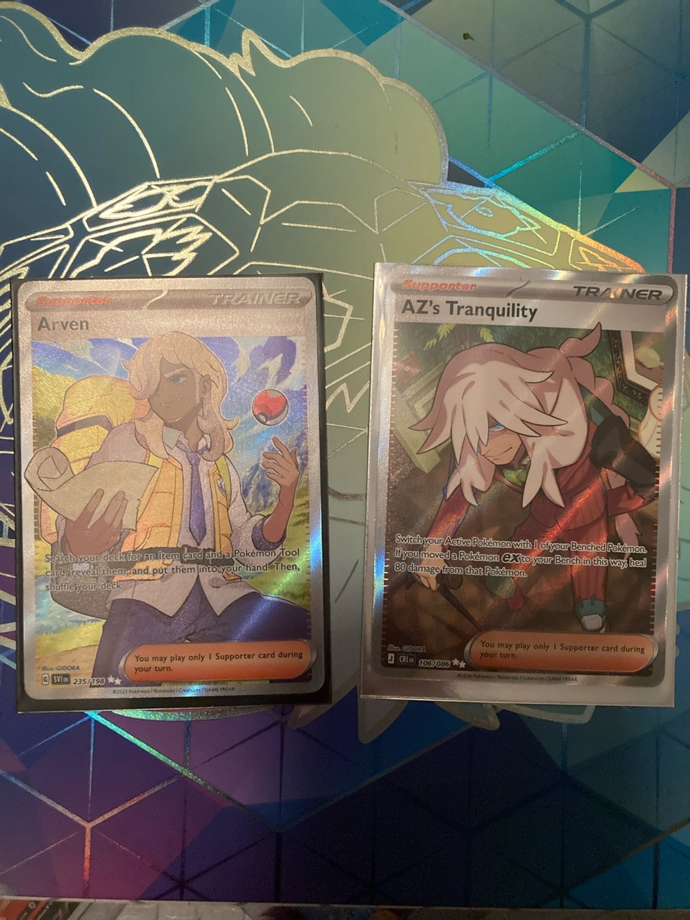 Pokémon Trainer Full Art Supporter Cards – Arven & AZ's Tranquility (Holo)